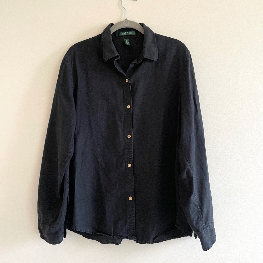 Lauren Ralph Lauren Linen Women Shirt XL Minimalist Timeless Top Button Blouse